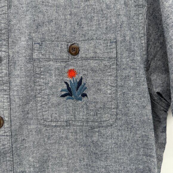 Howler Bros Mens Denim Short Sleeve Sunset Button Up Guayabera Shirt Blue Medium - Picture 2 of 8